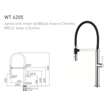 ECT Jamie Sink Mixer w/vBlack Hose in Chrome